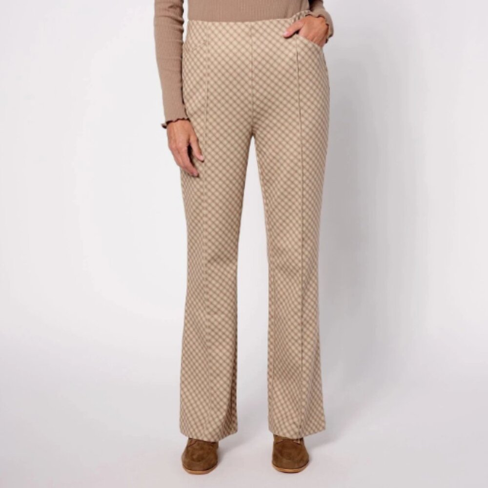 Isaac Mizrahi Live! Printed Ponte Baby Boot Cut Pants-Taupe-Tall 1X-NEW-A628059